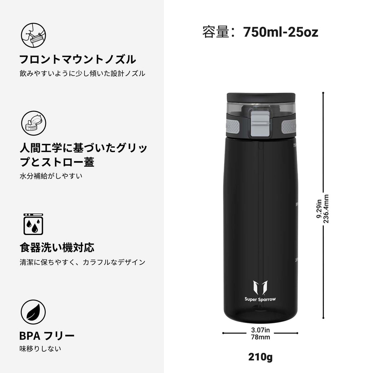 Super Sparrow Water Bottle 750ml BPA-Free with Straw for Hydration