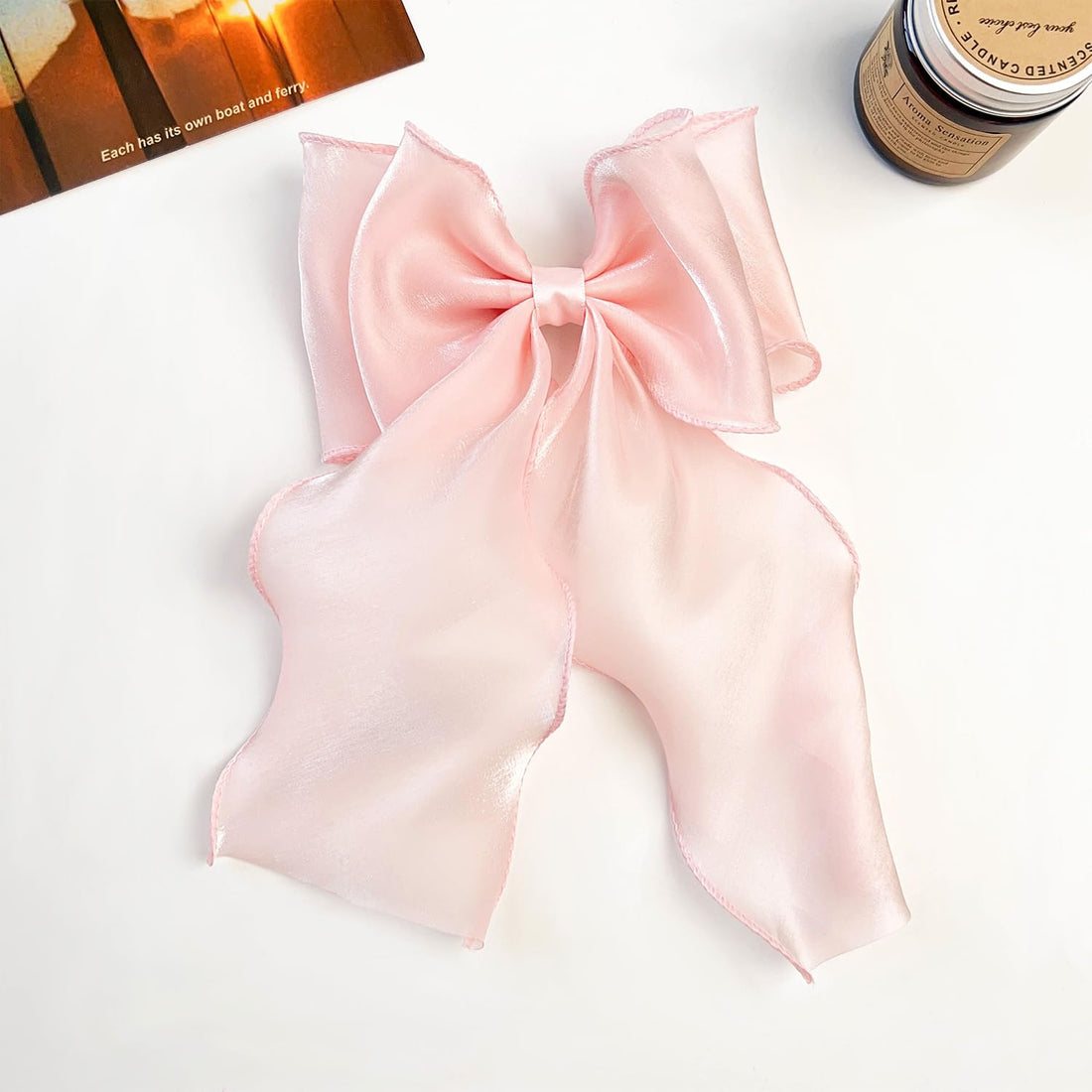 G Triger Sheer Ribbon Hair Clip Pink for Lolita Style