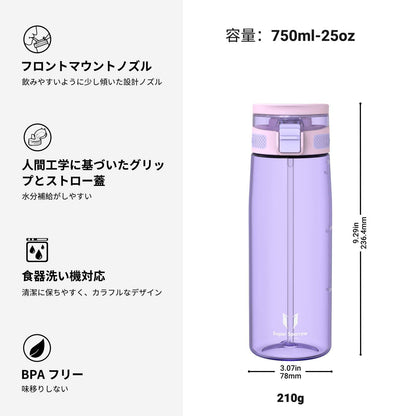 Super Sparrow Water Bottle 750ml BPA-Free with Straw