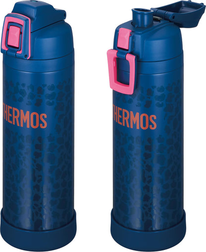 THERMOS Vacuum Insulated Sports Bottle with Strap 1L Navy Pink