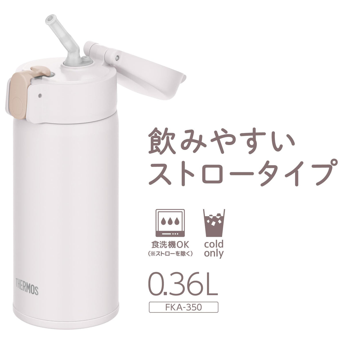 THERMOS Vacuum Insulated Straw Bottle 360ml White for Hydration