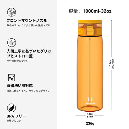 Super Sparrow Water Bottle 1L with Straw BPA-Free Tritan Design