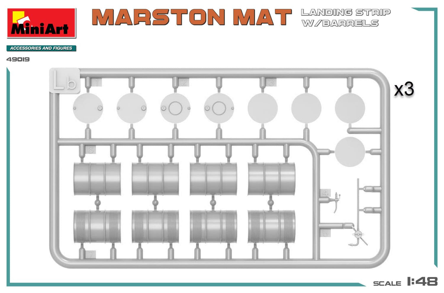 Miniart 1/48 Martson Mat Landing Strip Model with 12 Oil Cans