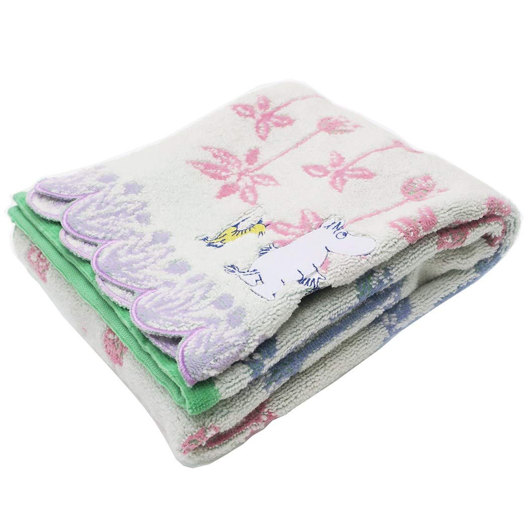 Marushin Face Towel Moomin Blooming Maze 34x80cm with Applique Embroidery