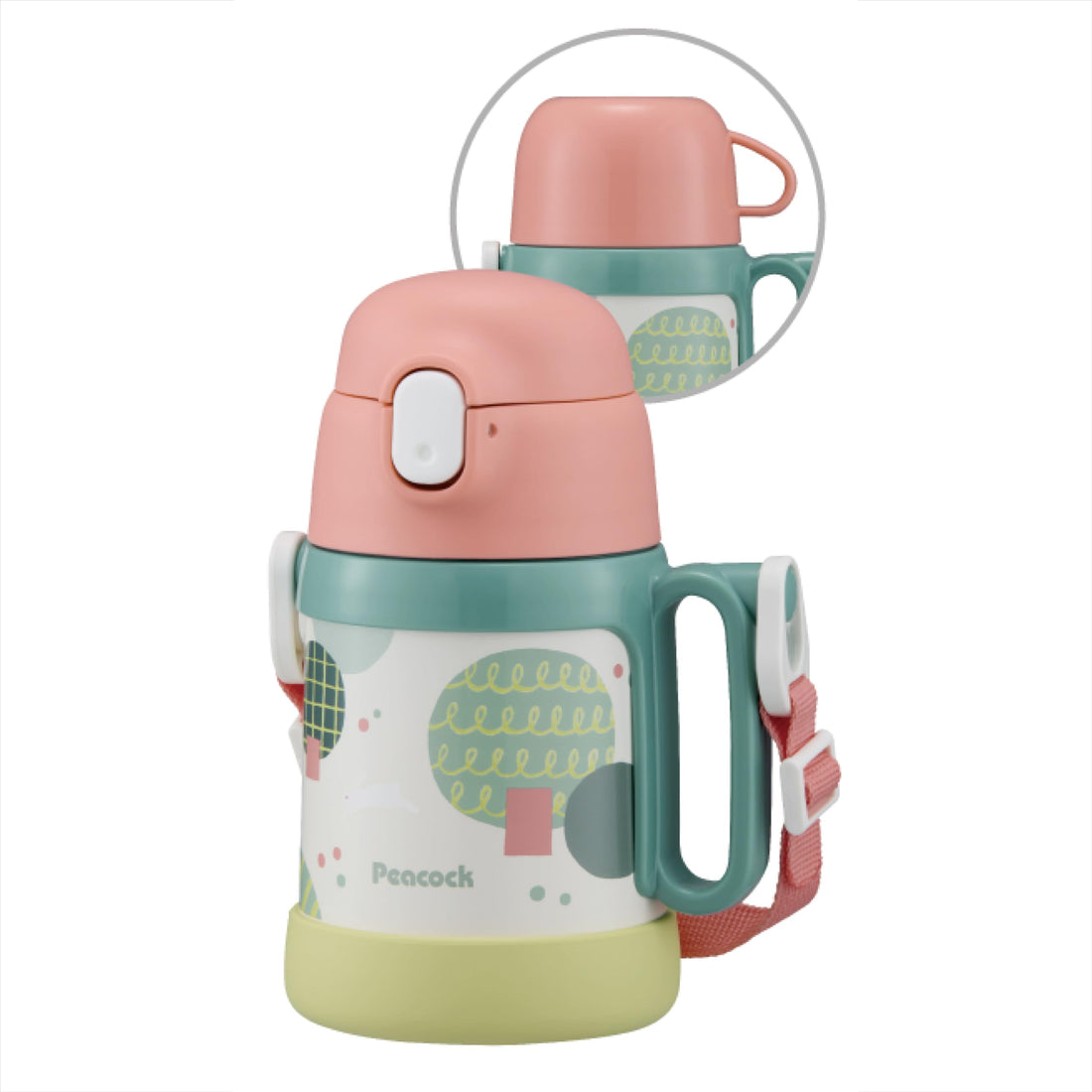 Peacock 400ml Stainless Steel 2-Way Bottle with Straw
