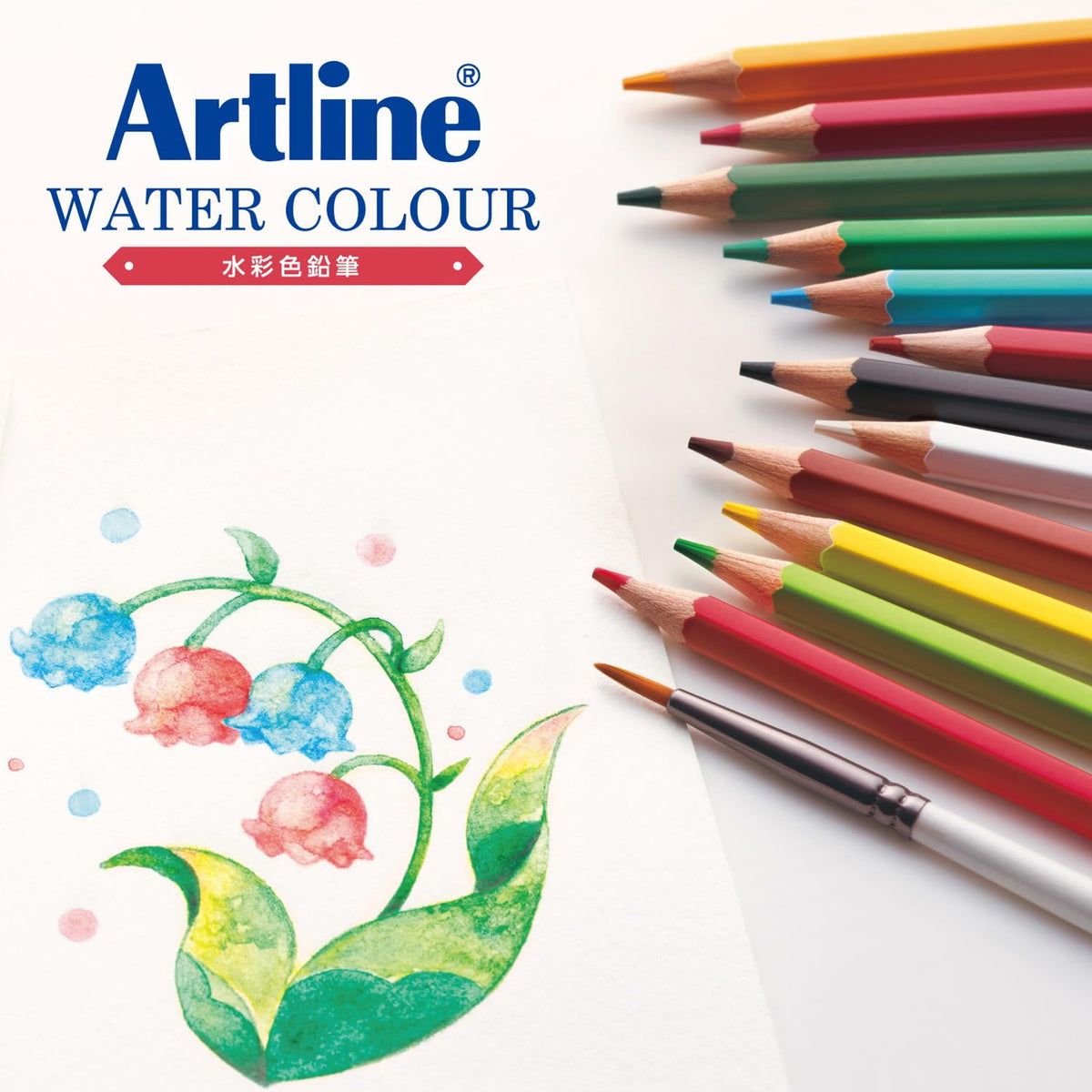 Shachihata Artline Watercolor Colored Pencils Set with Brush 12 Colors
