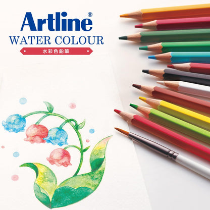 Shachihata Artline Watercolor Colored Pencils Set with Brush 12 Colors