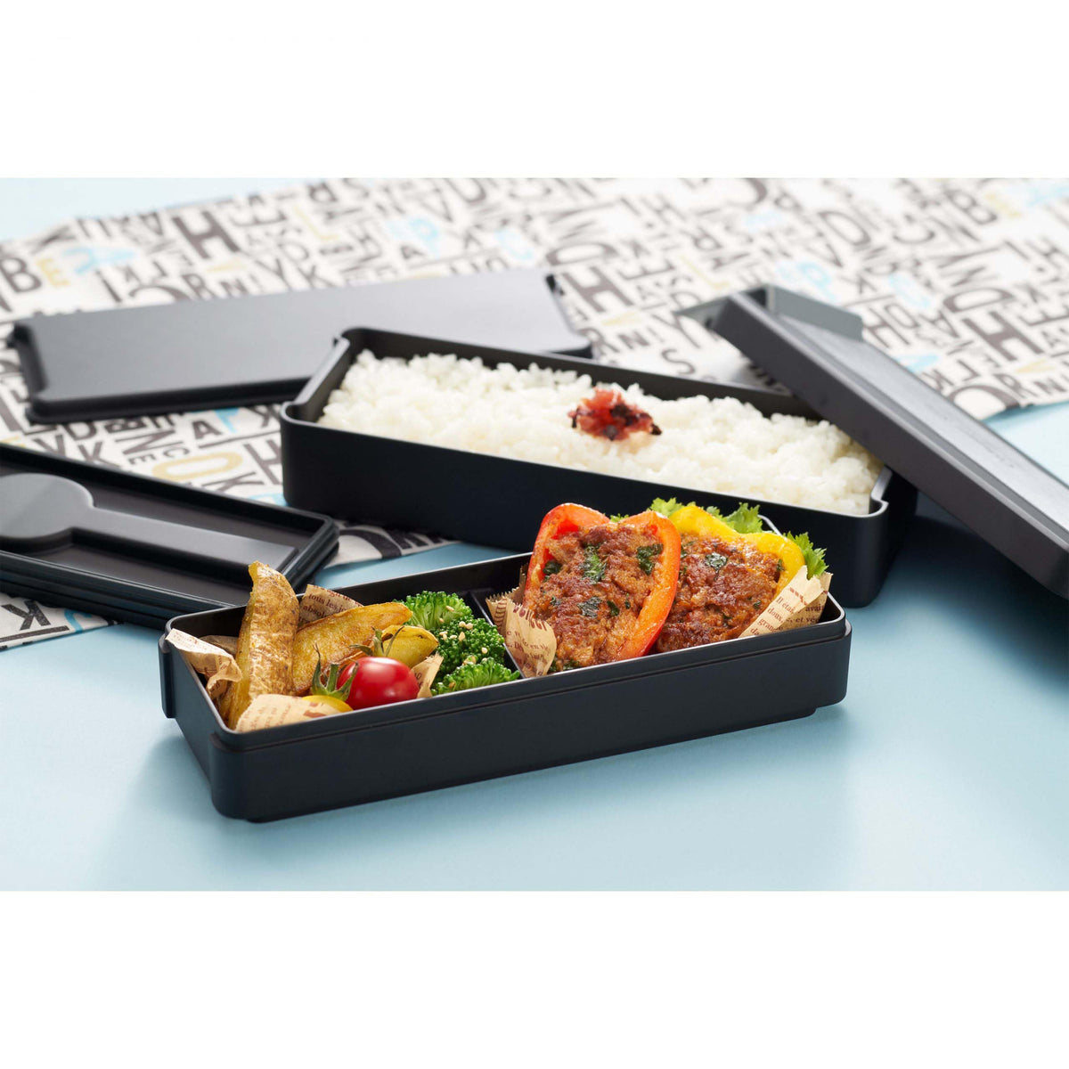 Lustroware Bento Box Easy Care 950ml Two-Tier Black