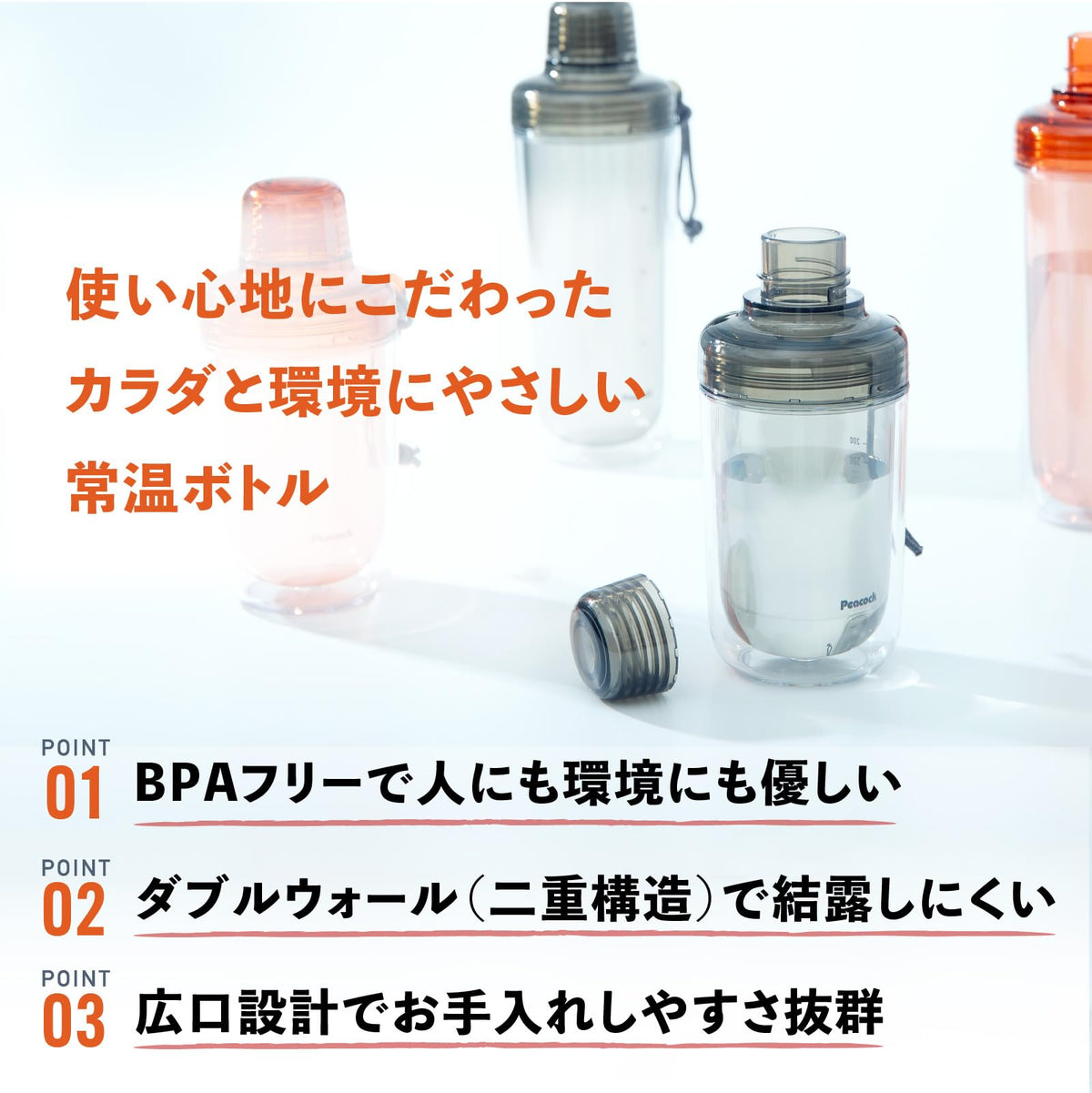 Peacock Clear Bottle Water Bottle with Strap 340ml
