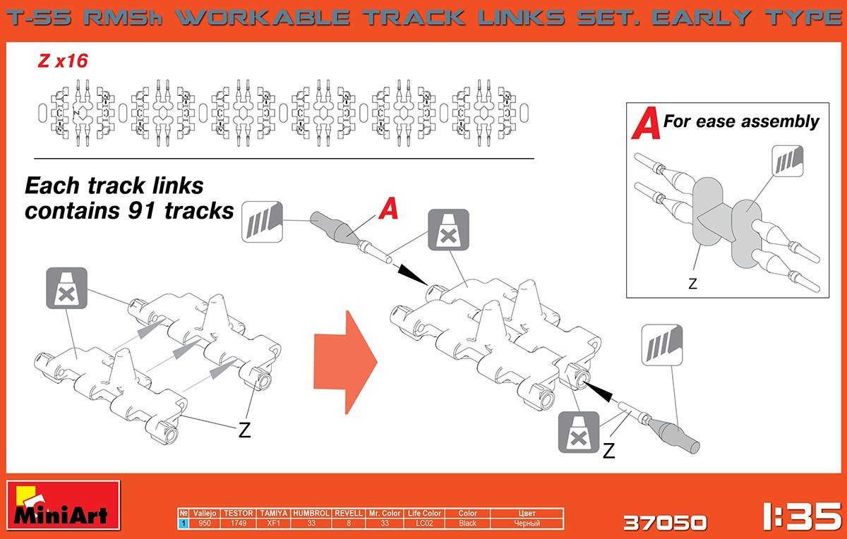 Miniart 1/35 Soviet T-55 RMSh Track Set Early Type Model Kit