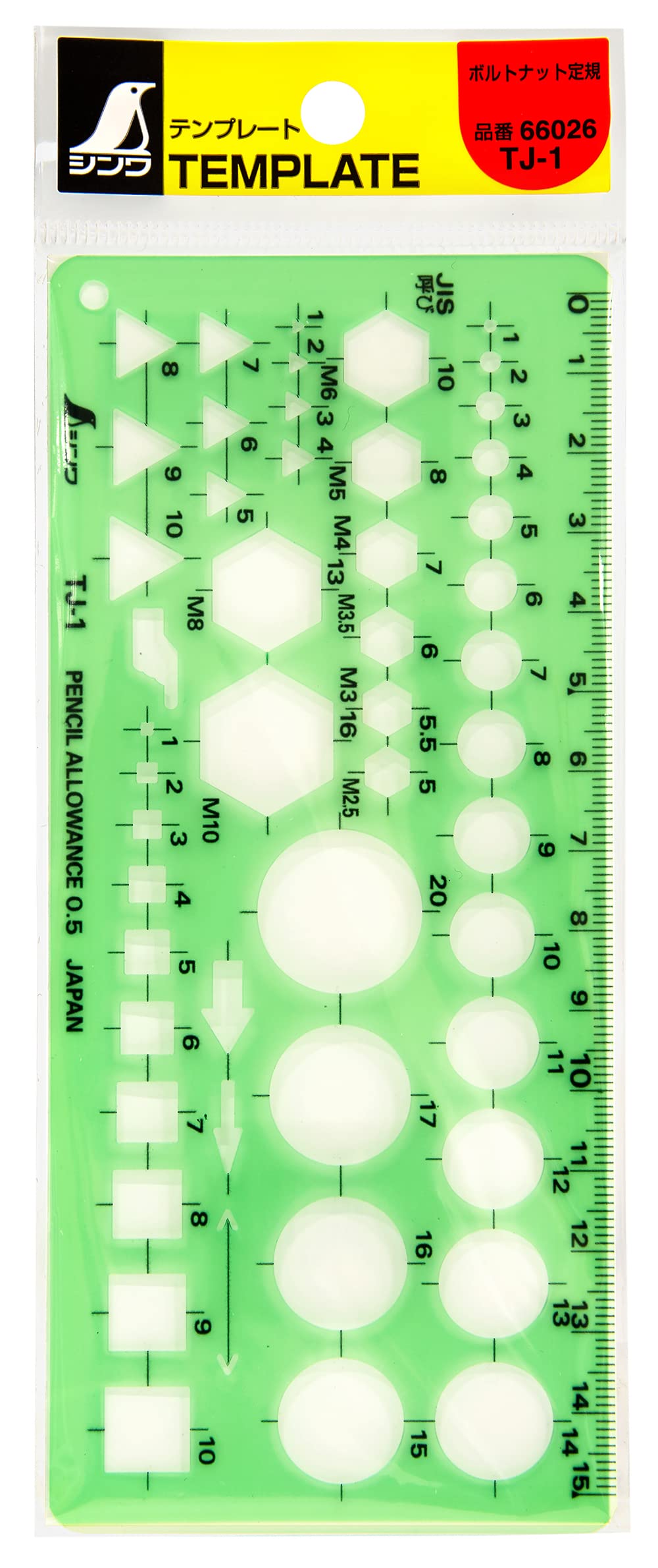 Shinwa Sokutei Bolt and Nut Template Ruler 66026, 70 × 160 × 0.75 mm