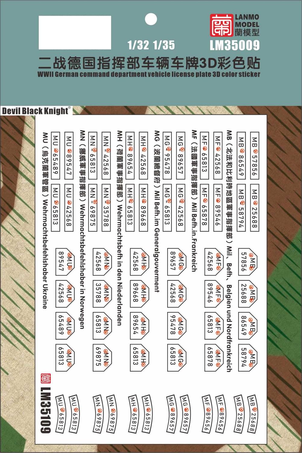 Lanmo Model 1/35 German Command Vehicle Number Plate 3D Color Sticker