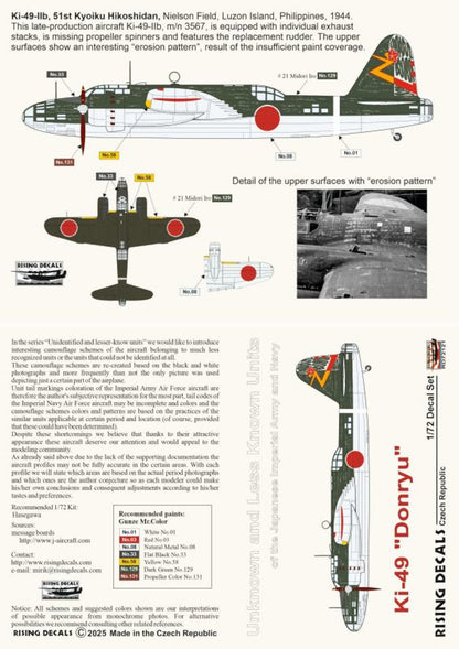 Rising Decals 1/72 Scale Model Decal Set for Ki-21 Type 2 Heavy Bomber