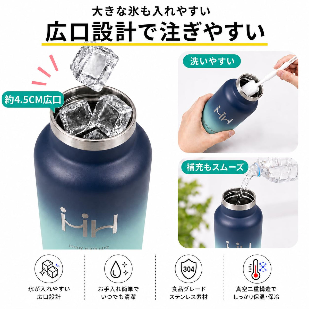 HoneyHolly Stainless Steel Water Bottle 1L Vacuum Insulated