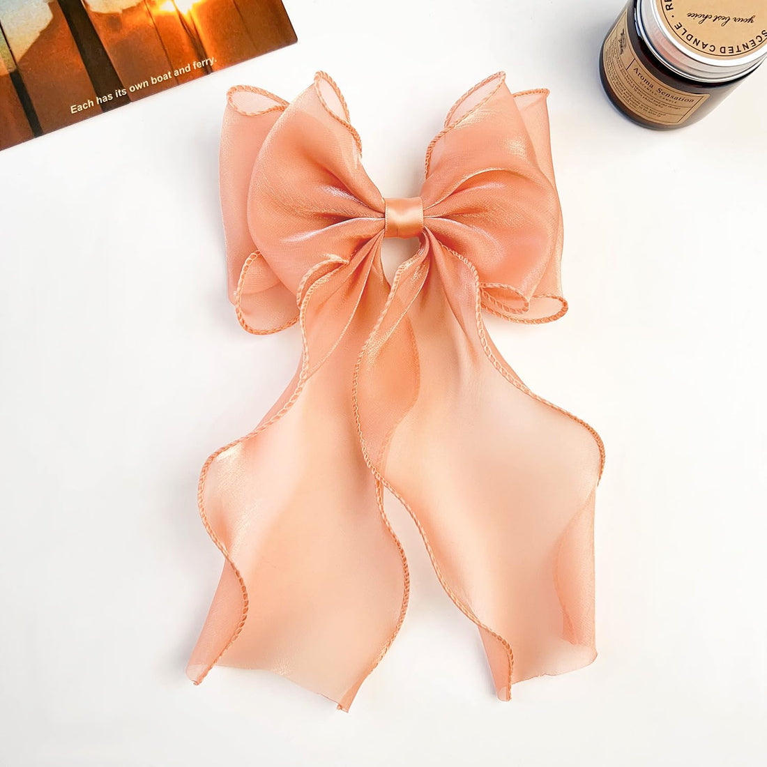 G Triger Sheer Ribbon Hair Clip Orange Unique Accessory