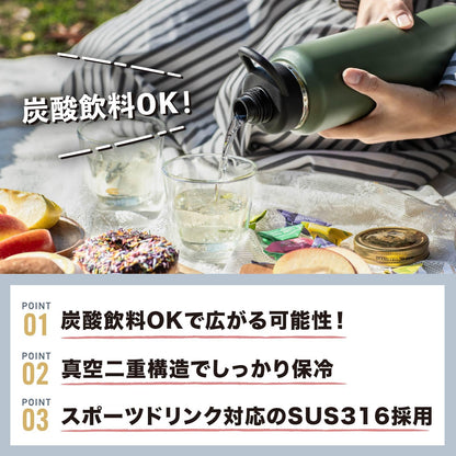【炭酸も持ち運べるボトル】ピーコック魔法瓶 水筒 炭酸対応 ベージュ 1L 保冷 炭酸 直飲み スポーツ 持ち手 魔法瓶 AJL-R100 CA