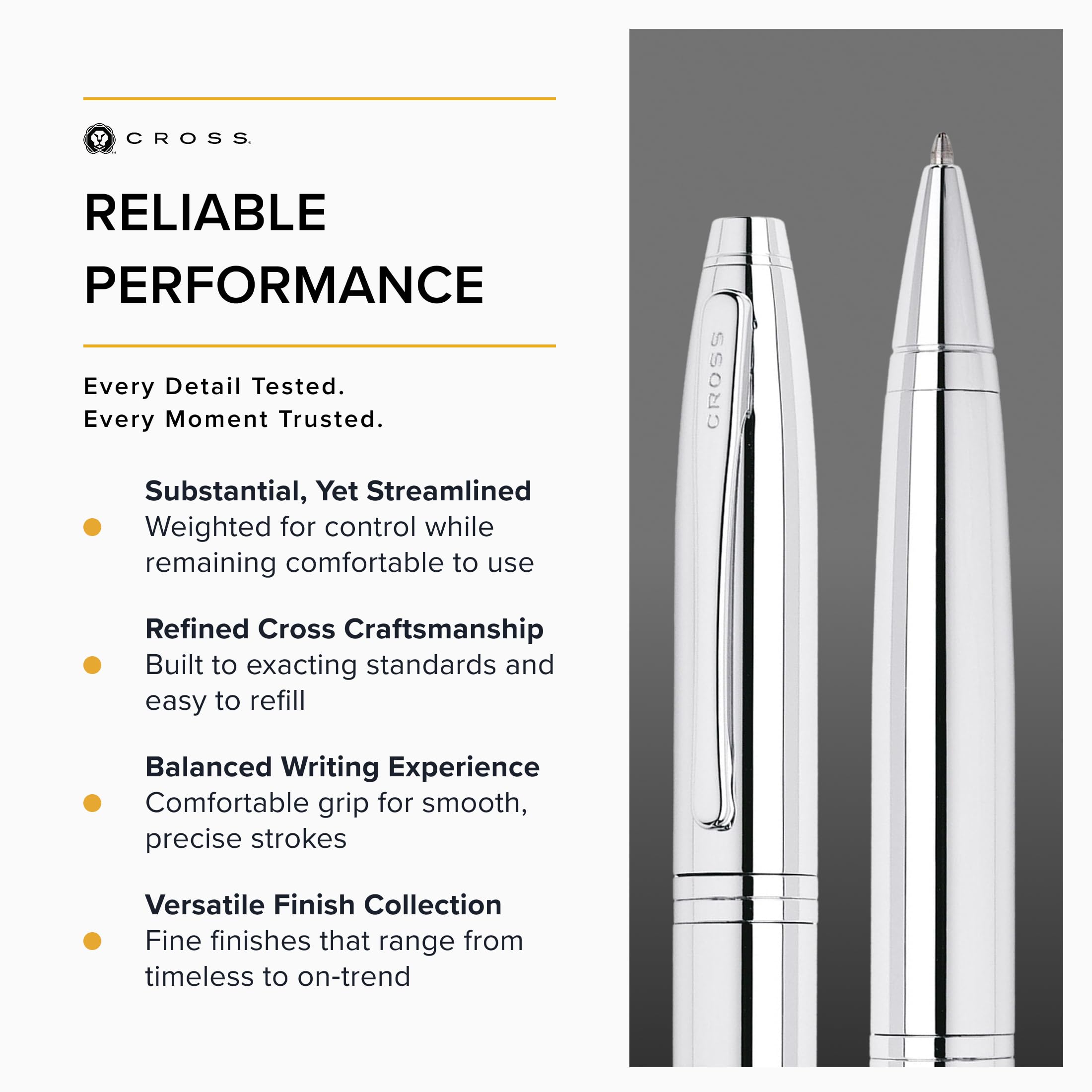 CROSS Pure Chrome Ballpoint Pen Smooth Writing Experience