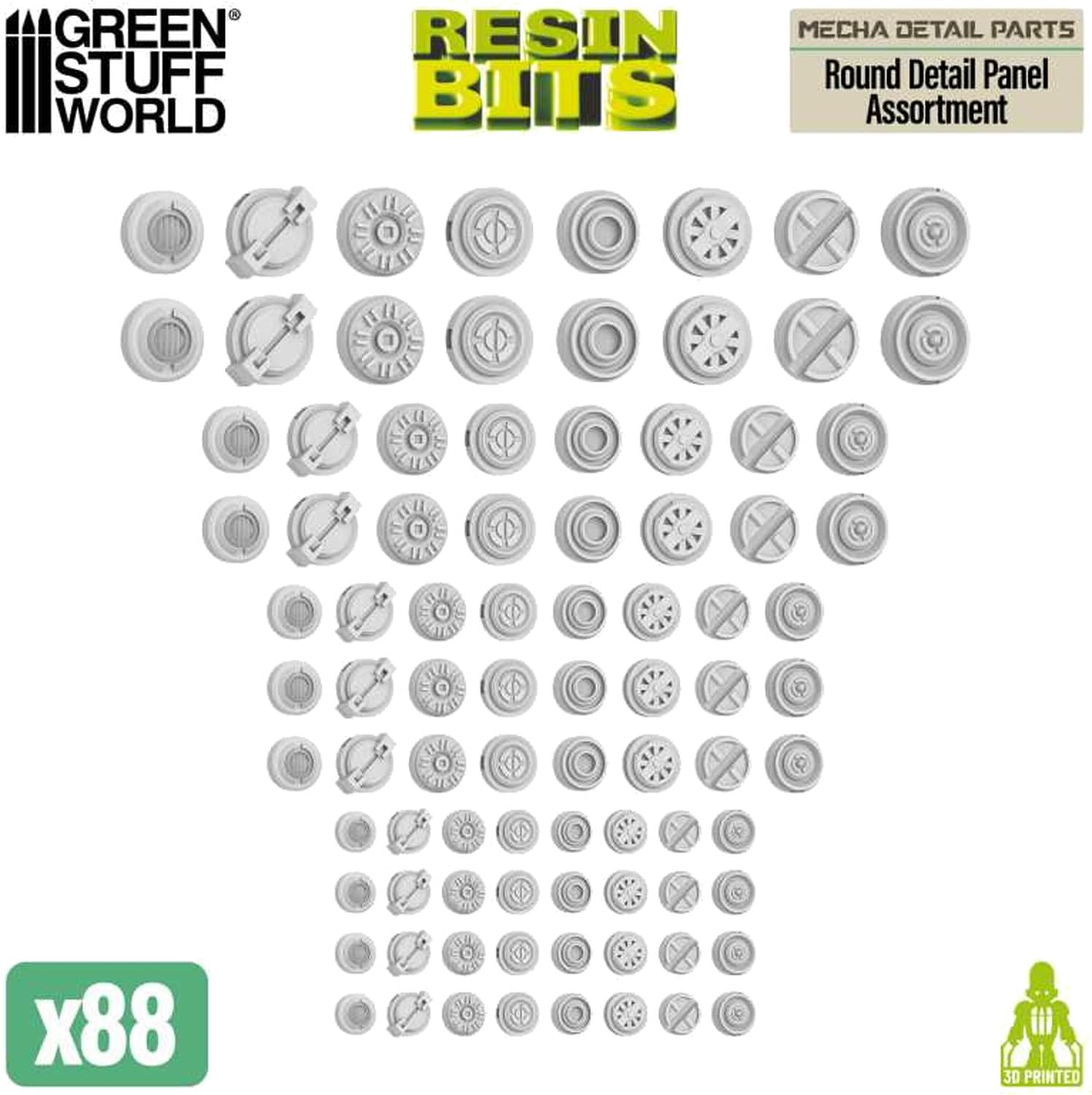 Green Staff World Mecha Detail Parts Round Panel Assortment 88 Pieces