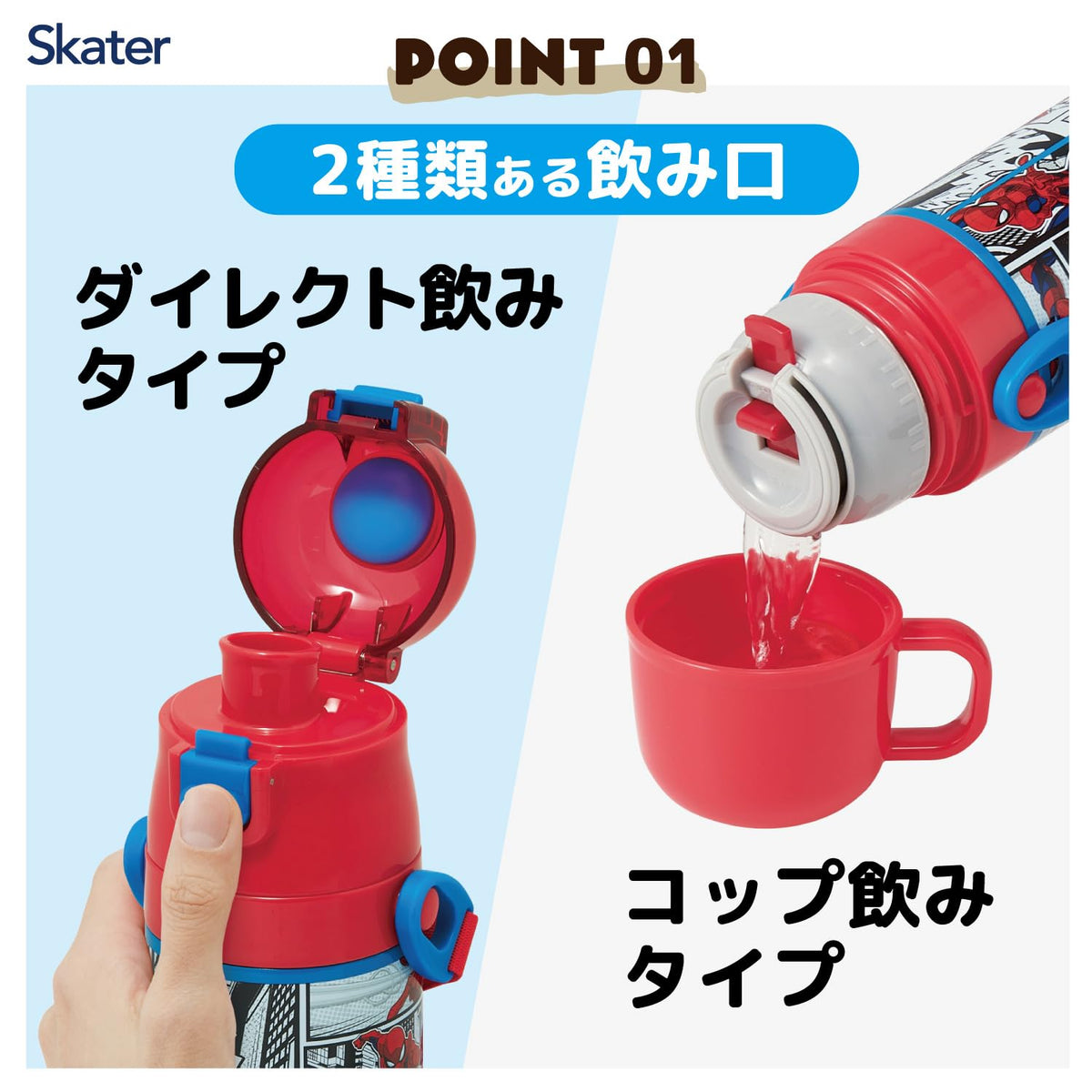 Skater Kids Water Bottle 2-Way Spider-Man 470ml