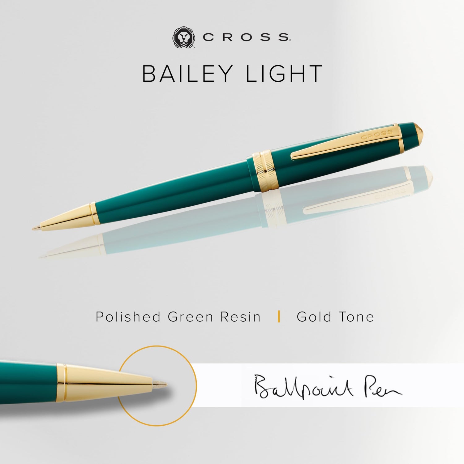 Cross Bailey Light Polish Green Resin Gold Ballpoint Pen