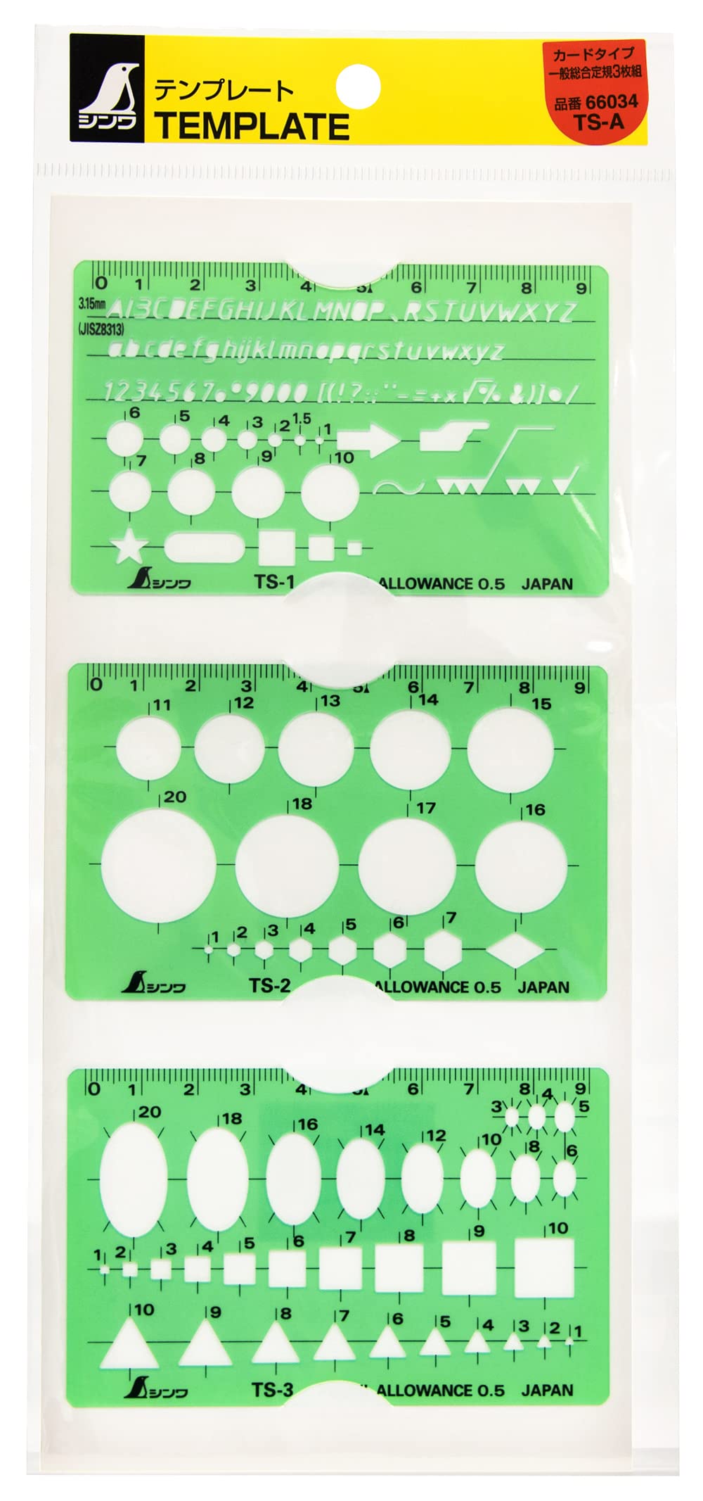 Shinwa Sokutei General-Purpose Template Ruler 66034, 60 × 97 × 0.5 mm