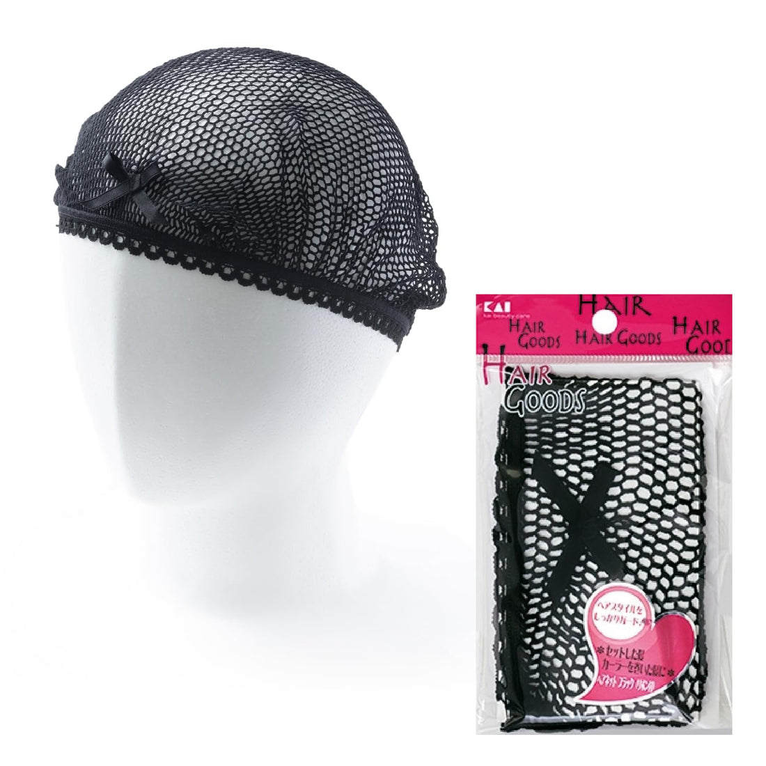 KAI Hair Goods Black Hair Net with Ribbon for Easy Styling