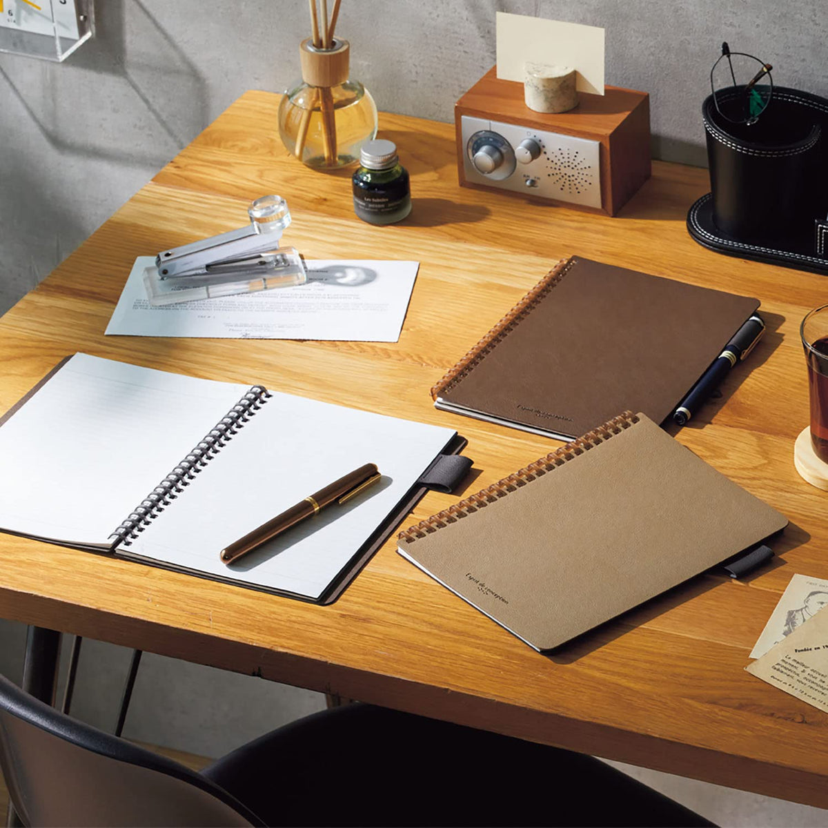 Lihit Lab Open Ring Notebook Faux Leather Cover A5 Beige