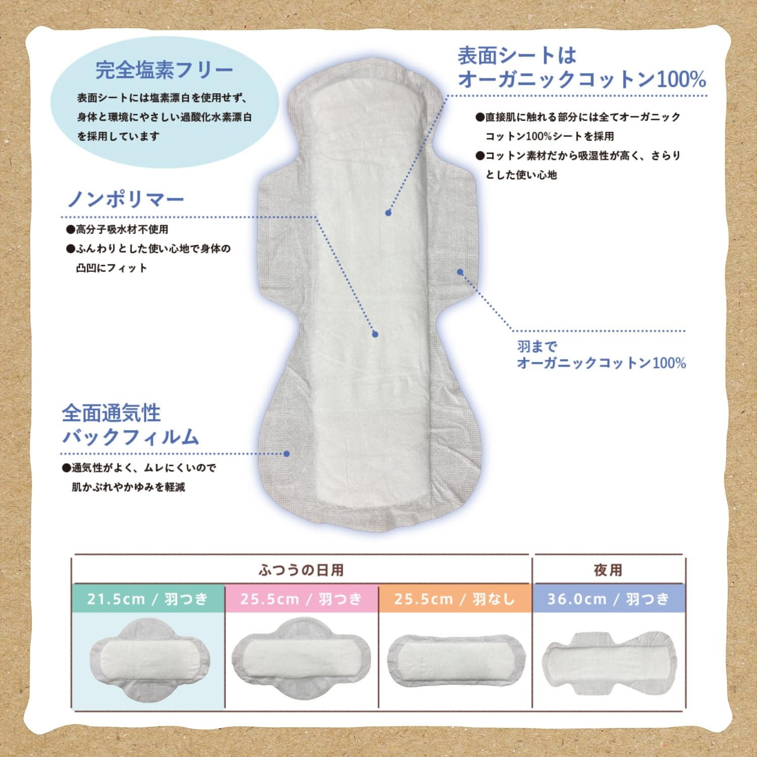 Cotton Labo Organic Cotton Night Pads 36cm 7 Count
