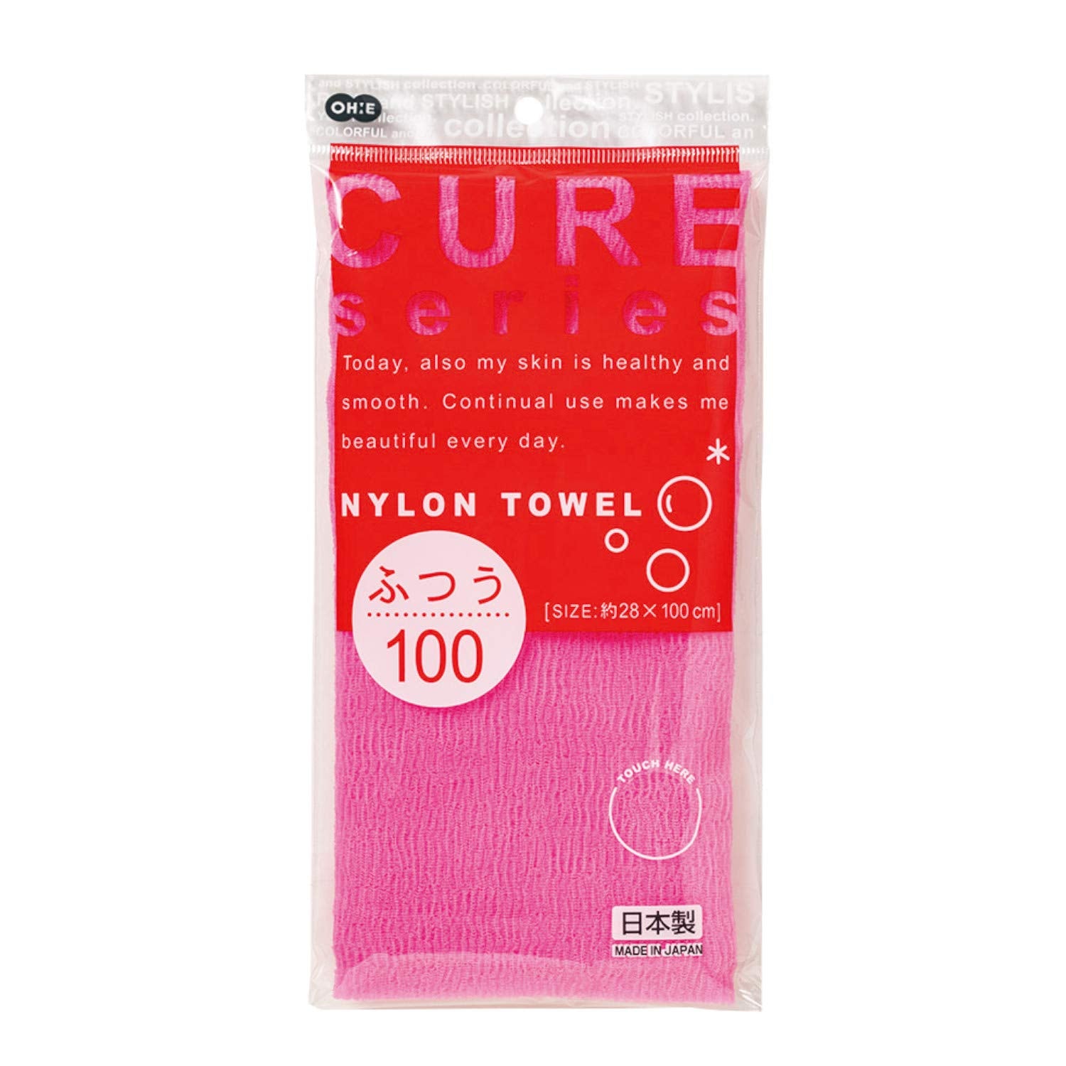 Ohe Body Towel Pink 28x100cm Soft Nylon Shower Towel