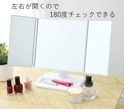 YAMAZEN Tri-Fold Makeup Mirror with Adjustable Angles White 43x13x26.5cm