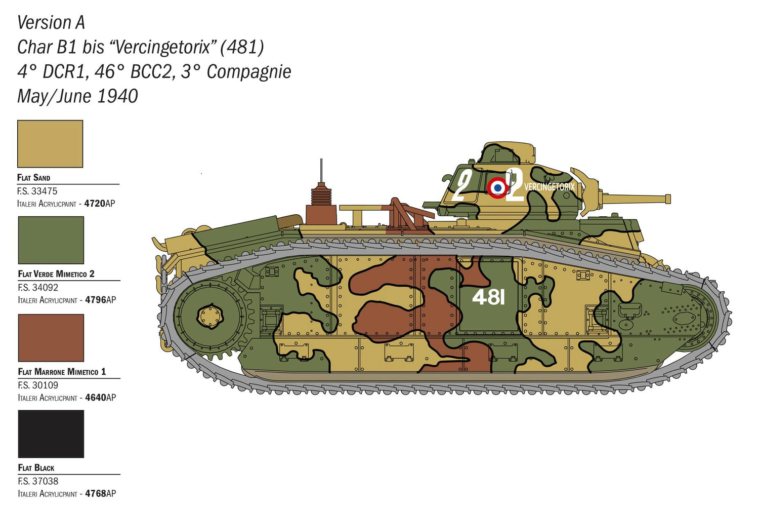 Italeri 1/56 Scale WWII French B1 bis Heavy Tank Model Kit