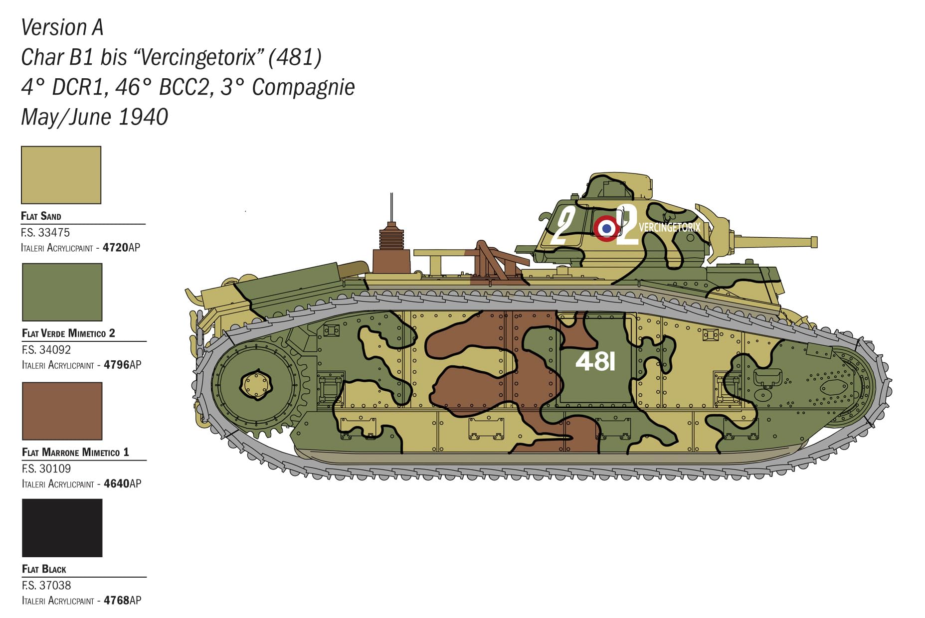 Italeri 1/56 Scale WWII French B1 bis Heavy Tank Model Kit