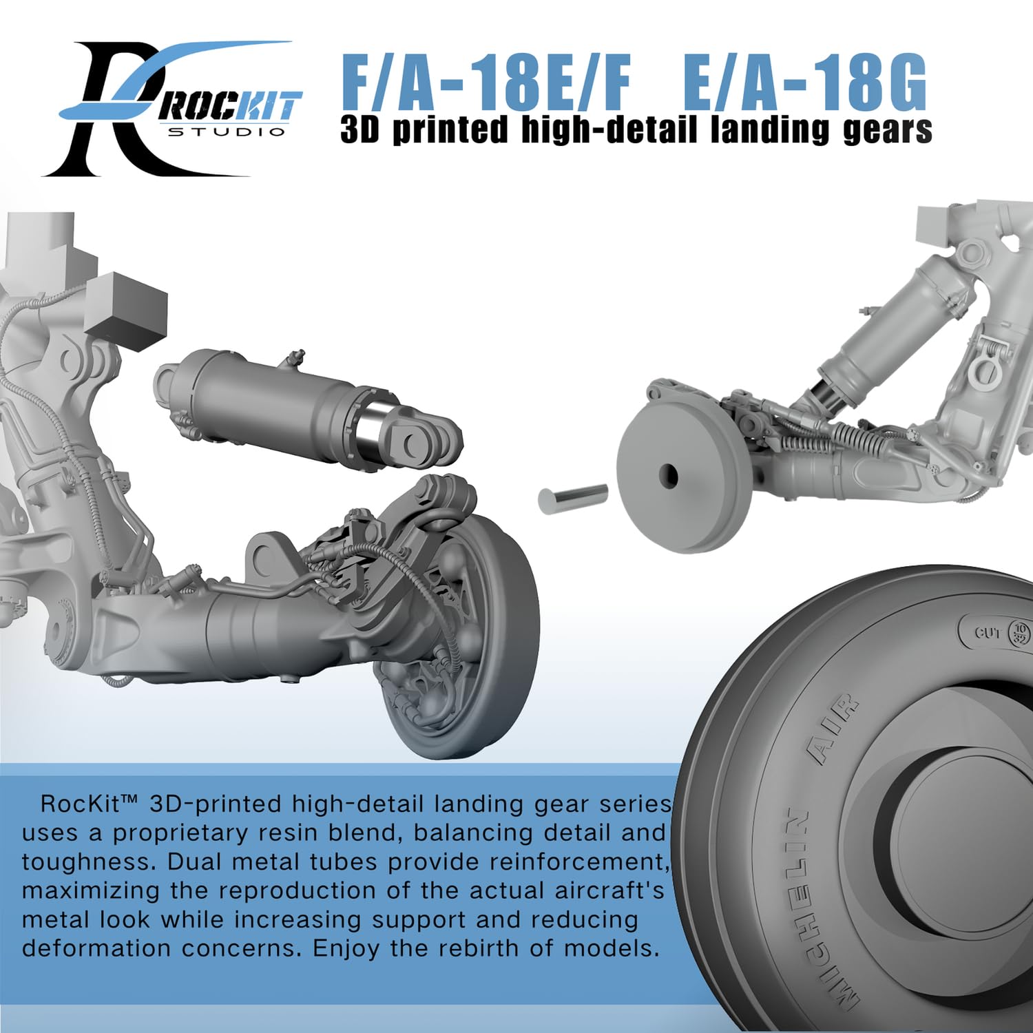 Rockit Studio 1/48 F/A-18E/F EA-18G Landing Gear Parts for Hasegawa Models