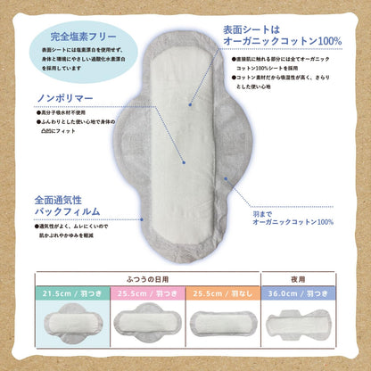 Cotton Labo Organic Cotton Napkins 25.5cm with Wings 16 Count