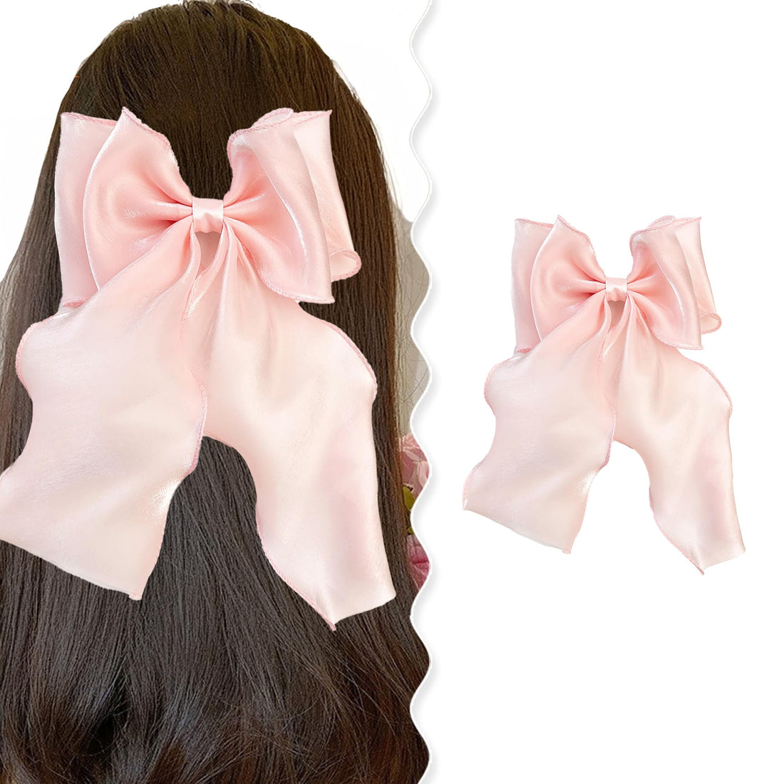 G Triger Sheer Ribbon Hair Clip Pink for Lolita Style