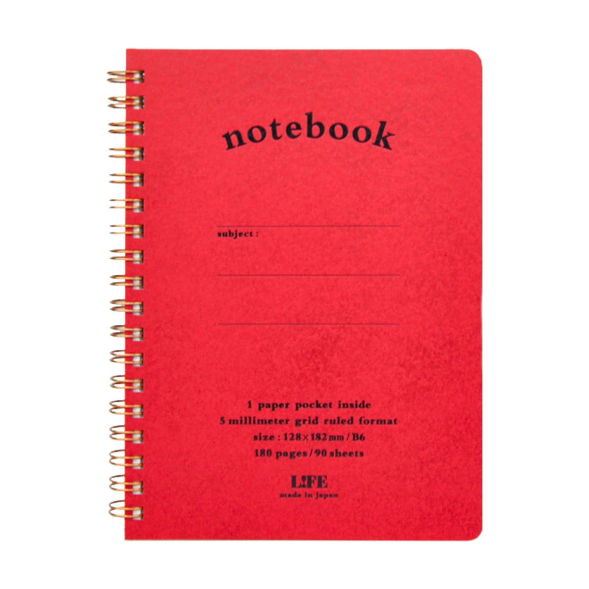 LIFE Notebook with Pocket Graph Paper B6 Size Red