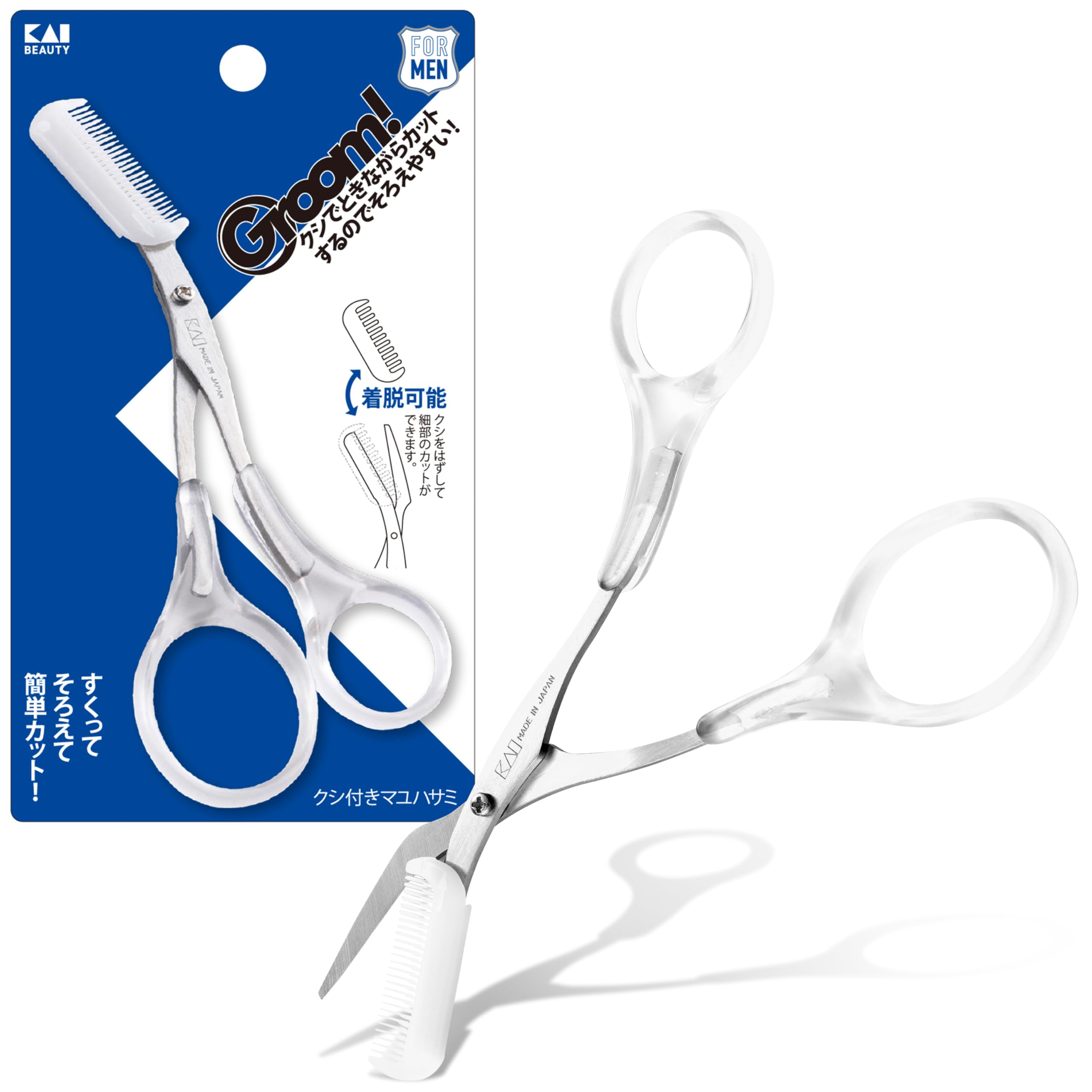 KAI Groom Eyebrow Scissors with Comb for Men and Women
