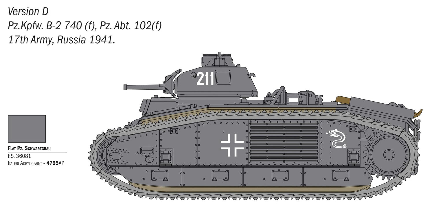 Italeri 1/56 Scale WWII French B1 bis Heavy Tank Model Kit