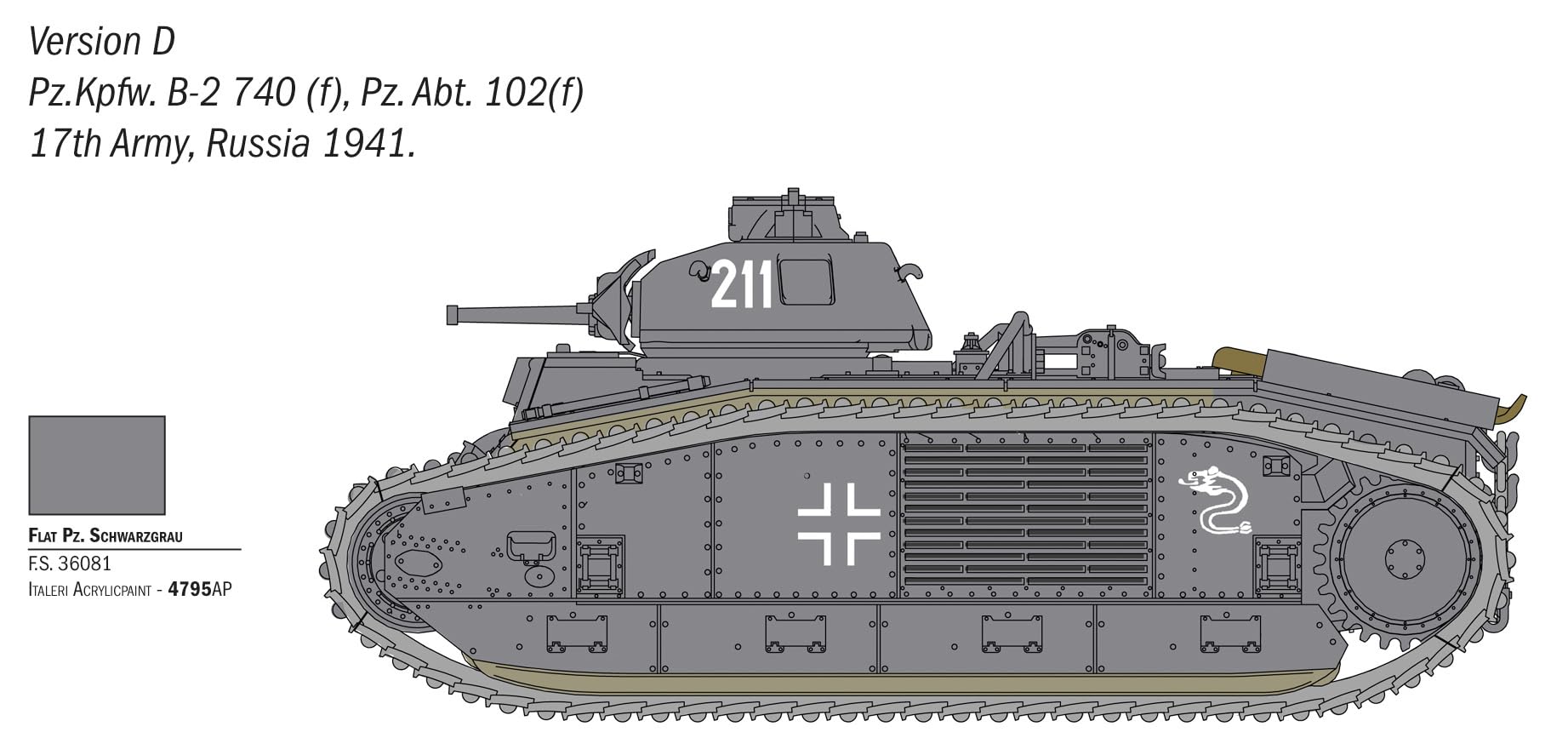 Italeri 1/56 Scale WWII French B1 bis Heavy Tank Model Kit