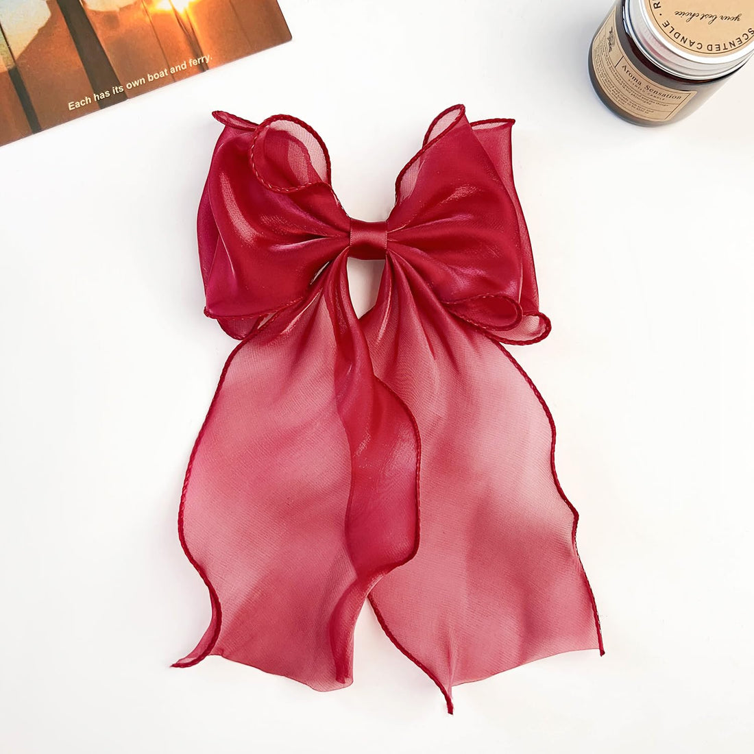 G Triger Sheer Ribbon Hair Clip Red for Lolita and Gothic Styles