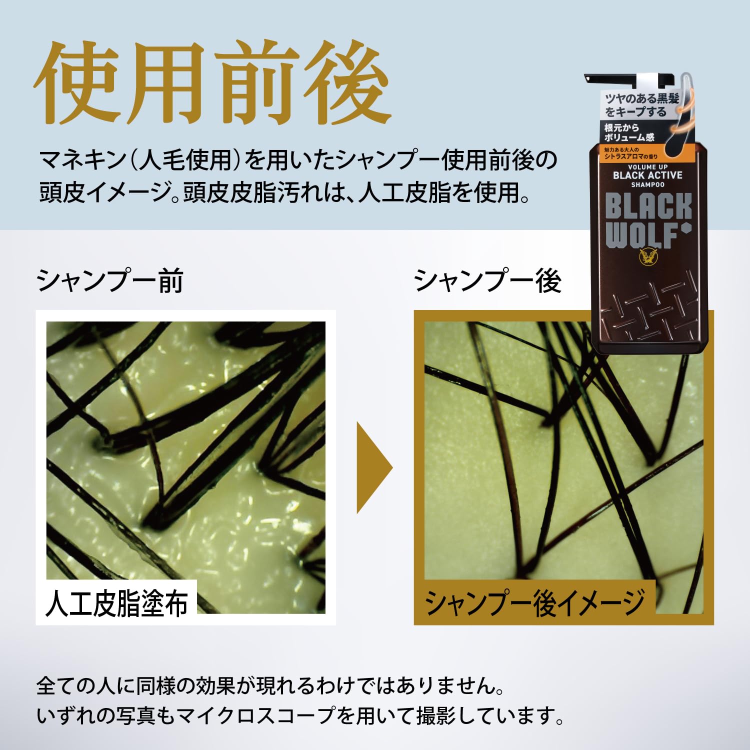 BLACK WOLF Volume Up Black Active Shampoo 380mL Citrus Aroma