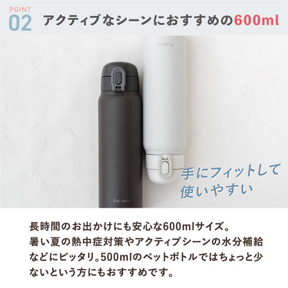 Peacock One-Touch Mug Bottle Charcoal Gray 600ml Easy Open Design