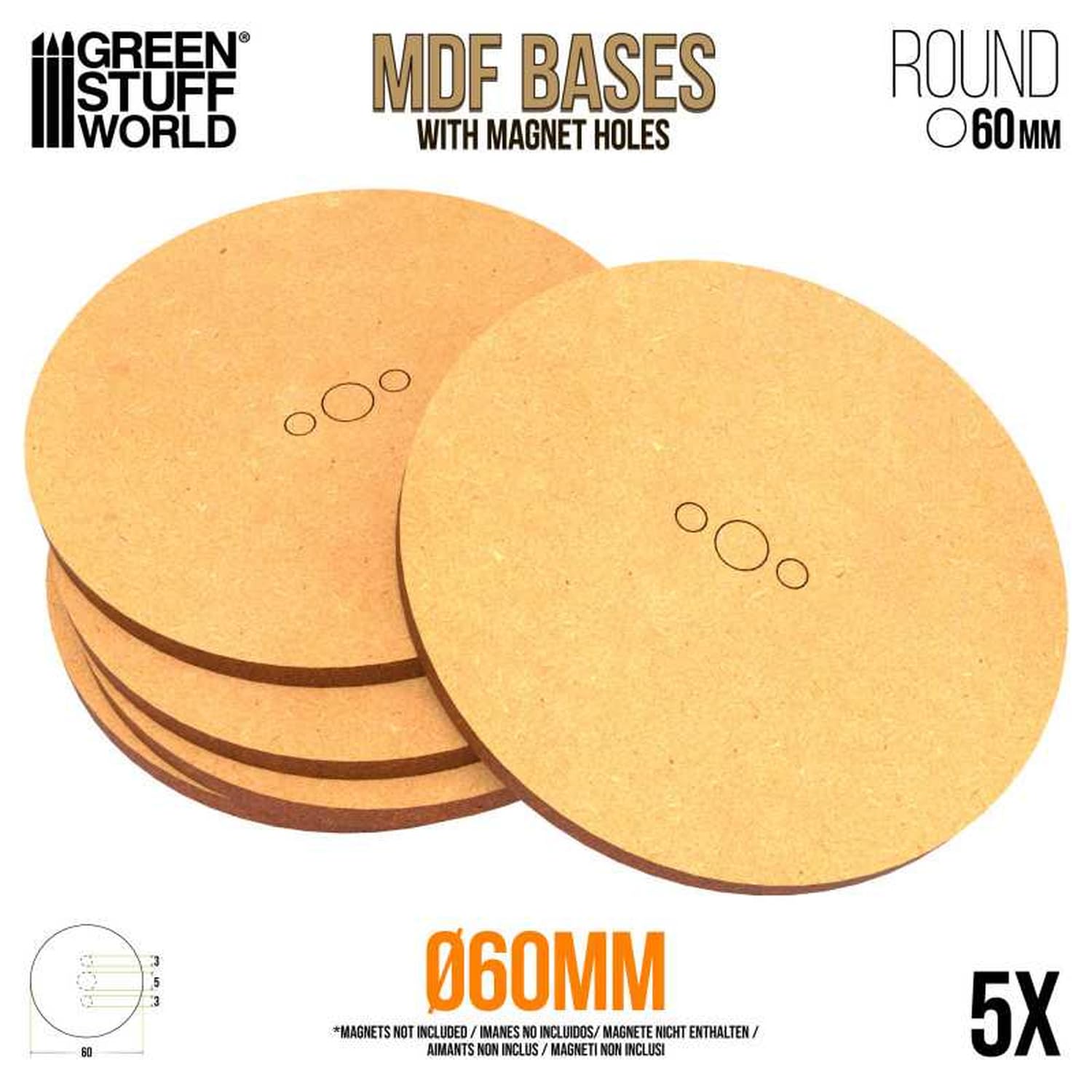 Green Stuff World Round Base Set 60mm for Diorama Display 5 Pieces