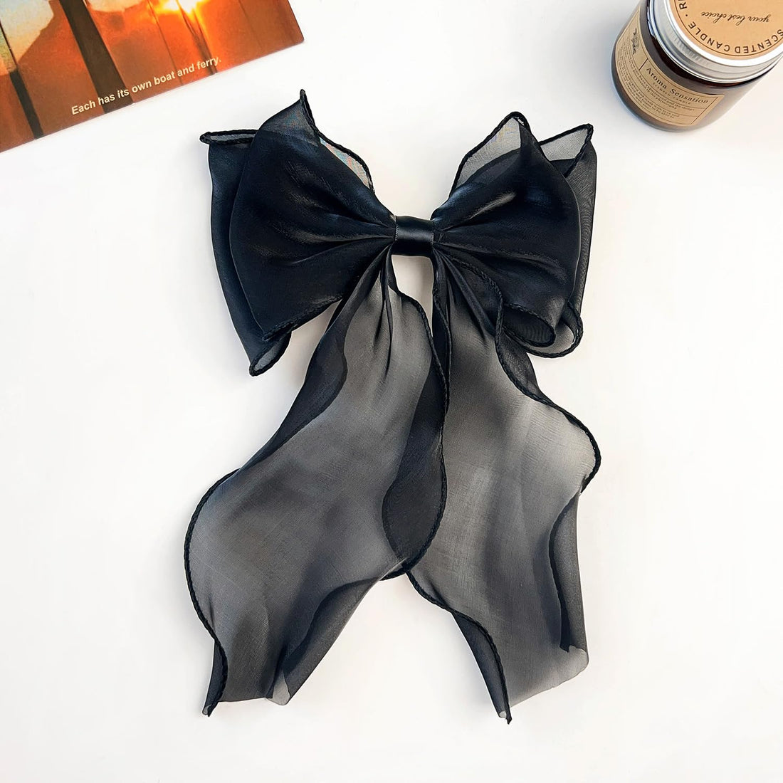G Triger Sheer Ribbon Hair Clip Black Unique Lolita Accessory
