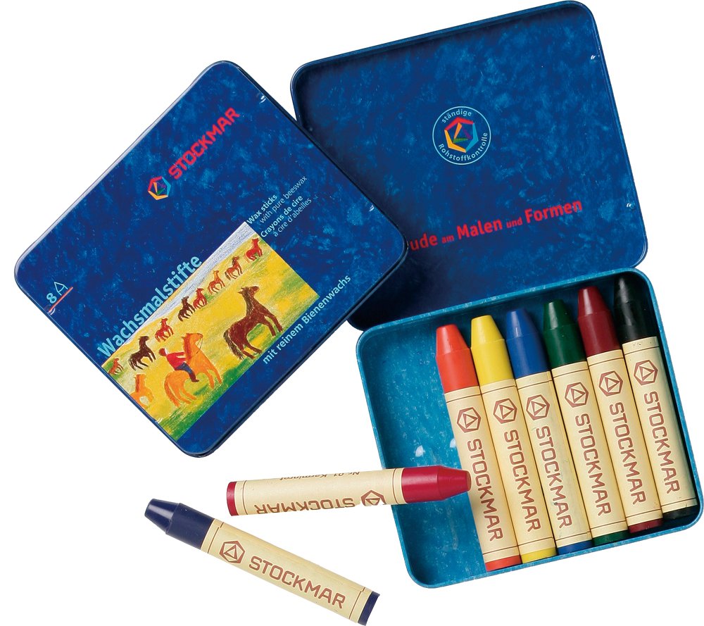 STOCKMAR Beeswax Stick Crayons 8 Colors in Tin for Creative Fun