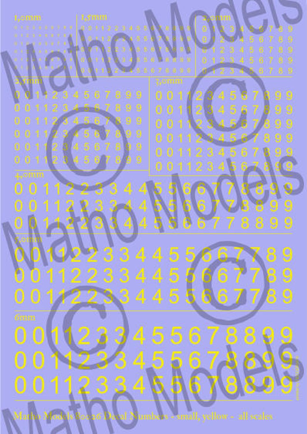 Masu Models Scale Free Yellow Number Decals Small Size for Model Kits
