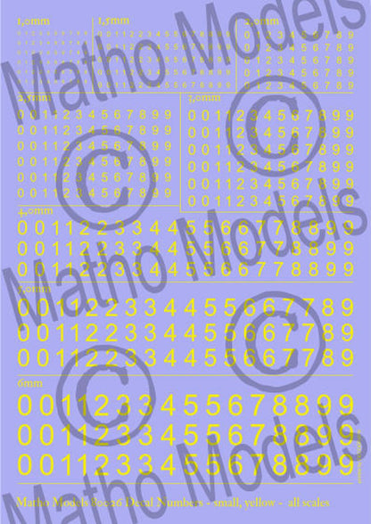 Masu Models Scale Free Yellow Number Decals Small Size for Model Kits