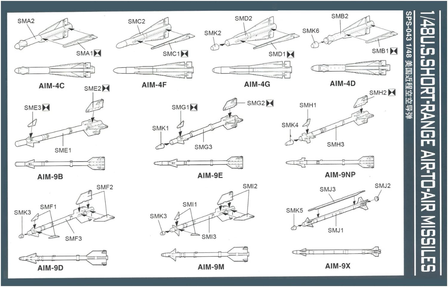 MonModel 1/48 Scale US Military Short-Range Air-to-Air Missile Model Parts