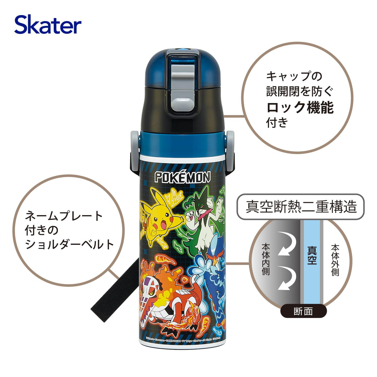 Skater Kids Water Bottle 470ml with Pokemon Design for Boys