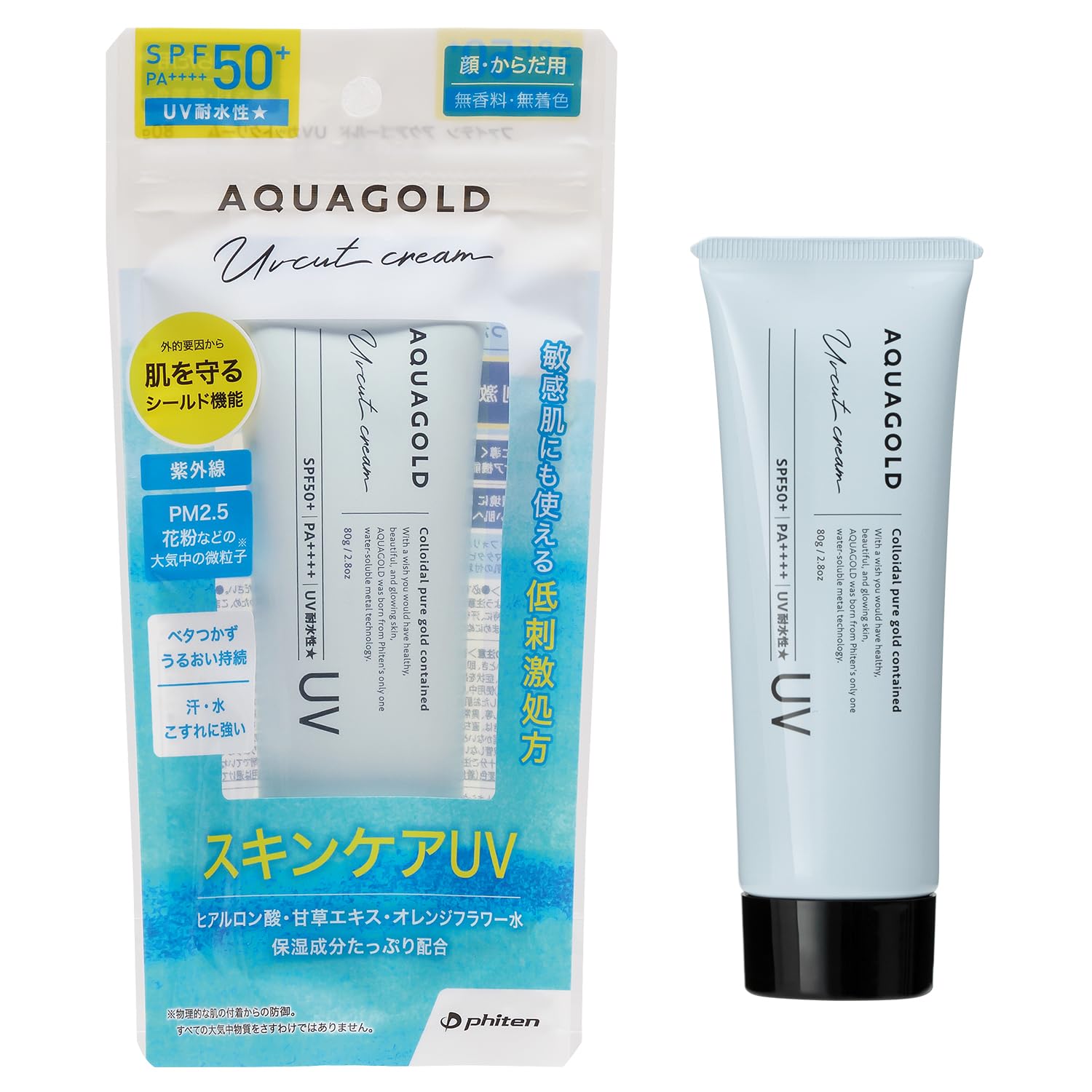phiten Aqua Gold UV Cut Cream SPF50+ 80g for Japanese Skincare
